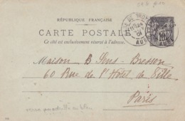 Carte Sage 10 C G10 Oblitérée Verso Quadrillé En Bleu - Cartoline Postali Ristampe (ante 1955)