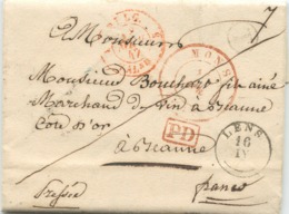 BELGIQUE - T18 LENS + CAD MONS + BOITE T SUR LETTRE AVEC CORRESPONDANCE DE GROSAGE POUR LA FRANCE, 1847 - 1830-1849 (Unabhängiges Belgien)