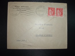 LETTRE TP PAIX 50c Paire OBL.MEC.25 IV 40 POITIERS GARE VIENNE (86) HENRI GALLET Avoué - Altri & Non Classificati