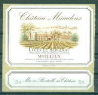 BERGERAC - CHÂTEAU MIAUDOUX - MOELLEUX - APPELLATION BERGERAC CONTROLEE (Etiquette Neuve)  12 % Vol.   750 Ml - Bergerac