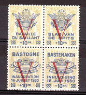 Belgique - Bloc De 4 Avec Surcharge V + Surcharges Privées "Bastogne 1950", "Bataille Du Saillant" - Neuf ** - Private & Local Mails [PR & LO]