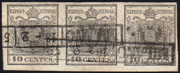 1850 - 10 Cent. Grigio Nero (2c), Striscia Di Tre, Perfetta, Usata A Milano 18/2/1852.... - Lombardo-Vénétie