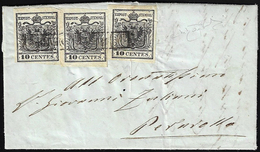 1855 - 10 Cent. Nero Intenso (2d), Un Esemplare Del I Sottotipo E Due Del II, Perfetti, Su Lettera D... - Lombardije-Venetië