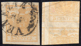 1851 - 5 Cent. Giallo Ocra, Stampa Recto-verso, Controstampa Diritta, Pli D'accordeon (13A), Perfett... - Lombardo-Venetien