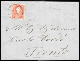 1859 - 5 Soldi Rosso, I Tipo (25), Perfetto, Su Lettera Da Roveredo 3/1/1859 A Trento. Non Comune Us... - Lombardije-Venetië