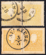 1859 - 2 Soldi Giallo, II Tipo E 2 Soldi Giallo Vivo (28,28a), Coppie, Usate, Perfette. Raybaudi, So... - Lombardy-Venetia