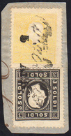 1859 - 2 Soldi Giallo, 3 Soldi Nero, Entrambi II Tipo (28,29), Perfetti, Usati Su Piccolo Frammento ... - Lombardije-Venetië