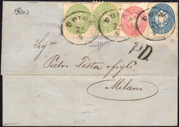1866 - 3 Soldi Verde, Due Esemplari, Uno Con Difetto In Un Angolo, 5 Soldi Rosa, 10 Soldi Azzurro, C... - Lombardo-Vénétie