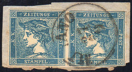 1851 - 3 Cent. Mercurio Azzurro, I Tipo (1), Coppia Orizzontale, Ottimo Stato, Usato Su Piccolo Fram... - Lombardo-Vénétie