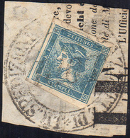 1851 - 3 Cent. Mercurio Azzurro, I Tipo (1b), Perfetto, Usato Su Frammento. Raybaudi.... - Lombardy-Venetia