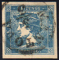 1855 - 3 Cent. Mercurio Azzurro, III Tipo (3), Perfetto, Usato A Mantova 5/3. Bello. Raybaudi.... - Lombardije-Venetië