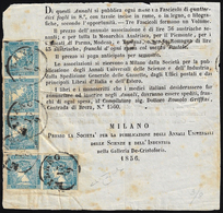 1856 - 3 Cent. Mercurio Azzurro, III Tipo (3), Striscia Di Tre E Coppia, Ottimo Stato, Su Ampio Fram... - Lombardije-Venetië