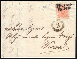 BASSANO, SI Punti 9 - 15 Cent. (6), Perfetto, Su Lettera Del 25/12/1852 Per Verona. Bollo Di Distrib... - Lombardo-Venetien