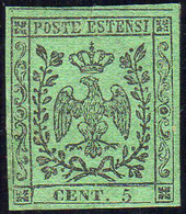 1852 - 5 Cent. Verde, I Emissione (1), Gomma Originale, Perfetto. Cert. Ferrario.... - Modène