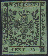 1852 - 25 Cent. Verde, Non Emesso, Bella Varietà Di Clichè (4A), Piccolo Punto Di Assottigliamento A... - Modena