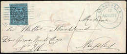 1852 - 40 Cent. Celeste (5), Perfetto, Isolato Su Busta Da Guastalla 17/8/1852 A Napoli, Tassata. De... - Modena