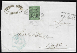 1857 - 5 Cent. Verde Oliva (8), Perfetto, Su Lettera Da Reggio 27/8/1857 A Carpi. Ferrario.... - Modène