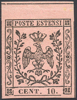 1854 - 10 Cent. Rosa, II Emissione (9), Gomma Originale, Perfetto. Bello. Ferrario.... - Modène