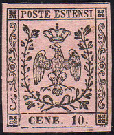 1854 - 10 Cent. Rosa, II Emissione, Varietà "CENE" (9e), Gomma Originale, Perfetto. Enzo Diena, Cert... - Modena