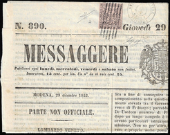 1853 - 10 Cent. Rosa Di Modena, I Emissione (2), Perfetto, Su Giornale "Messaggere Di Modena" Del 29... - Modena