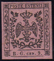 1853 - 9 Cent. Lettere B.G. Piccole (2), Nuovo, Gomma Originale Integra, DOPPIO FILETTO IN BASSO, Pe... - Modena