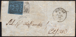 1859 - 40 Cent. Azzurro Scuro, Punto Dopo Le Cifre (10), Perfetto, Isolato Su Lettera Da Modena 9/8/... - Modène