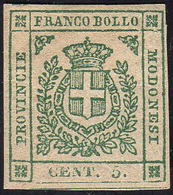1859 - 5 Cent. Verde (12), Perfetto, Nuovo, Gomma Originale. Emilio Ed Alberto Diena, Ferrario. Cert... - Modena