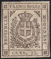 1859 - 15 Cent. Bruno (13), Gomma Originale, Perfetto. Cert. Ferrario.... - Modena