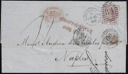 INCOMING MAIL GRAN BRETAGNA 1860 - 6 P. Vittoria (19), Ottimo Stato, Su Lettera Insufficientemente A... - Nápoles