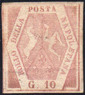 1858 - 10 Grana Rosa Brunastro, I Tavola, Filigrana Cornice (10), Gomma Originale, Perfetto. Cert. C... - Naples