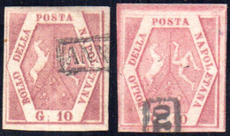 1858/59 - 10 Grana Rosa Brunastro, I Tavola E 10 Grana Carminio Rosa, II Tavola (10/11), Usati, Perf... - Nápoles