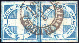 1860 - 1/2 Tornese Azzurro Crocetta (16), Coppia Orizzontale, Perfetta, Usata A Napoli 2/3/1861. Spl... - Nápoles