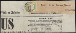 1862 - 1/2 Tornese Verde Giallo (17e), Perfetto, Su Testata Di Giornale "L'Omnibus" Da Napoli 24/4/1... - Naples