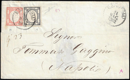 1862 - 5 Grana Rosso Carminio, 1 Grano Nero (21,19), Perfetti, Su Sovracoperta Di Lettera Di Terzo P... - Nápoles