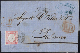 1861 - 5 Grana Rosso Carminio, Filetto Di Inquadratura In Basso (21o), Ottimo Stato, Su Lettera Da N... - Nápoles