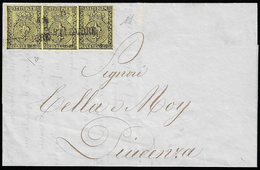 1853 - 5 Cent. Giallo Arancio (1), Striscia Di Tre, Perfetto, Su Lettera Da Parma 1/9/1853 A Piacenz... - Parma