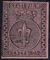 1852 - 25 Cent. Violetto (4), Sfiorato A Sinistra, Nuovo Senza Gomma. Raro. Cert. Ferrario.... - Parma