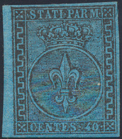 1852 - 40 Cent. Azzurro (5), Margine Di Foglio A Sinistra, Nuovo, Gomma Originale, Perfetto. Molto F... - Parma