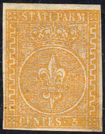 1853 - 5 Cent. Giallo Arancio, Seconda Emissione (6), Gomma Originale, Perfetto. Ampi Margini E Gran... - Parma