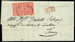 1855 - 15 Cent. Vermiglio (7), Coppia, Perfetta, Su Lettera Da Piacenza 29/5/1855 A Torino. Molto Fr... - Parma