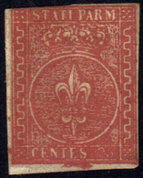 1855 - 25 Cent. Bruno Rosso (8), Nuovo, Senza Gomma, Sfiorato In Alto. Raro! A.Diena, Cert. Diena.... - Parma