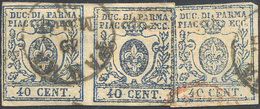 1857 - 40 Cent. Azzurro, Stampa Difettosa Da Stereotipo Ossidato, In Coppia E Singolo Con Lievi Dife... - Parma