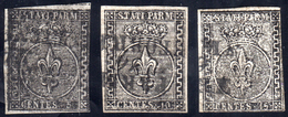 1855 - 5 Cent. Nero Su Bianco, 10 Cent. Nero Su Bianco, 15 Cent. Nero Su Bianco, Prove Di Stampa (P1... - Parma