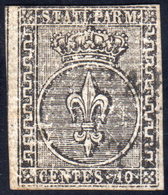 1855 - 10 Cent. Nero Su Carta Bianca Vergata Orizzontalmente, Prova Di Stampa (P2a), Usata A Parma, ... - Parma