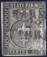 1855 - 15 Cent. Nero Su Carta Bianca, Greca Più Larga, Prova Di Stampa (P3b), Stampa Al Verso, Perfe... - Parma