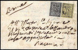 1855 - 5 Cent. Nero Su Carta Bianca, Prova Di Stampa Con Stampa Al Verso, In Affrancatura Mista Con ... - Parma