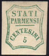 1859 - 5 Cent. Verde Azzurro, I Composizione (12), Gomma Originale, Perfetto. A.Diena, Sorani, Cert.... - Parma