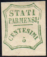 1859 - 5 Cent. Verde Azzurro, I Composizione (12), Gomma Originale, Perfetto. Bello! A.Diena.... - Parma
