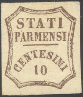 1859 - 10 Cent. Bruno (14), Gomma Originale, Perfetto. Emilio Diena.... - Parma