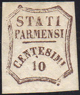 1859 - 10 Cent. Bruno, Varietà "0" Grasso (14d), Nuovo, Gomma Originale, Perfetto. G.Oliva, Fiecchi,... - Parma